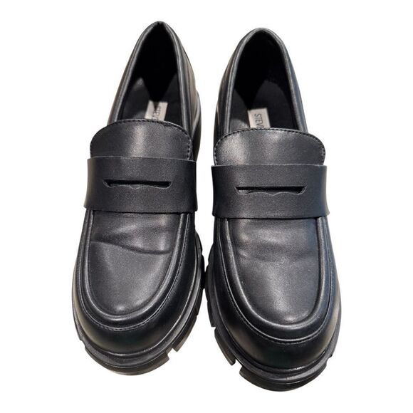 Steve Madden Black Leather Chunky Platform Flats - Picture 2 of 7